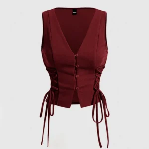 Solid Color Cross Tie Strap Black Side Strap Crop Tank Top In Maroon