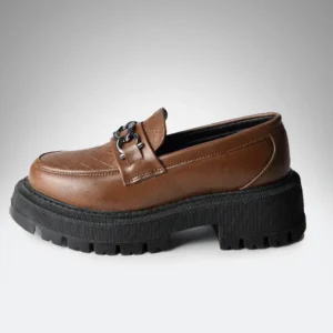 Round Toe Chunky Loafers With Silver Chain