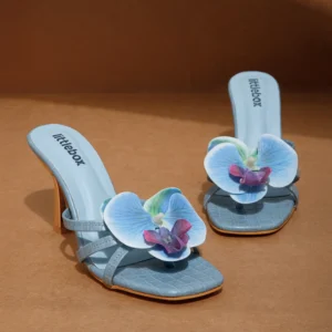 Blue Flower Decor High Heel Beach Sandals