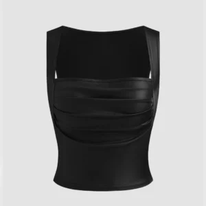 Square Neck Solid Ruched Crop Tank Top